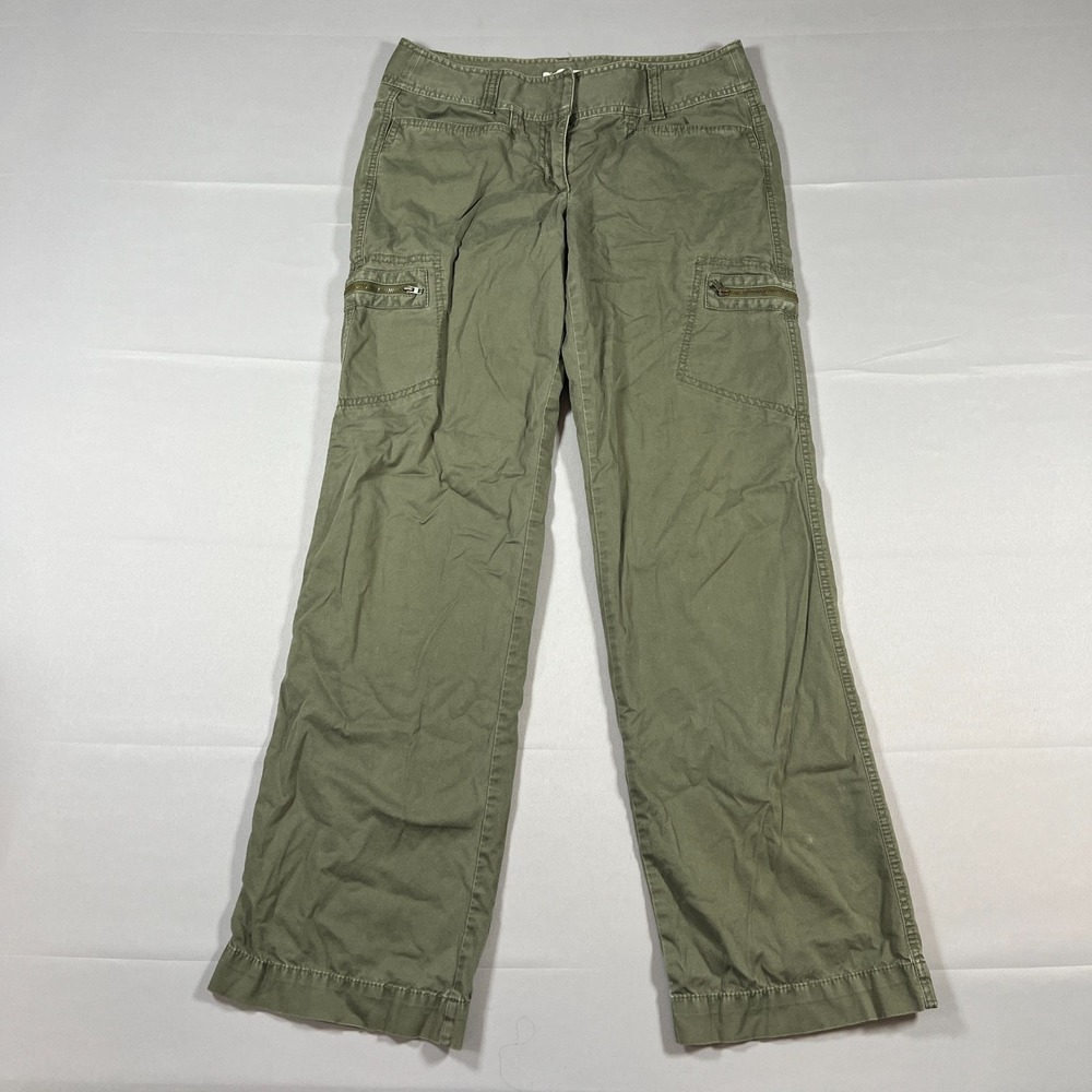 Ann Taylor Loft Marisa Cargo Pants Womens 4 Olive Green Cotton Utility Wide Leg